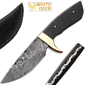 White Deer Custom Made Damascus Skiner Knife Micarta Wood Handle