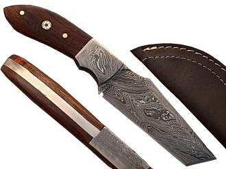 White Deer Damascus Steel Tanto Knife with Hardwood Handle