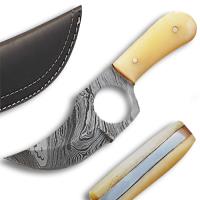 DM-2188 - Handmade Damascus Steel Skinner Knife w/Finger Hole (Bone Handle)