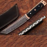DM-2196 - White Deer Damascus Steel Tanto Point Hunting Knife Buffalo Horn