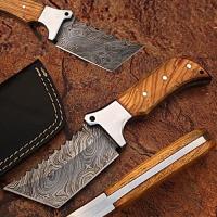 DM-2202 - Custom Made Damascus Tracker Knife w/ Full Tang Olive Wood Handl