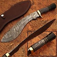 DM-2206 - Custom Made Damascus Steel Kukri Knife w/ Wood &amp; Buffalo Horn