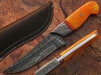 DM-2211 - White Deer Damascus Steel  Hunting Knife Orange Color Camel Bone