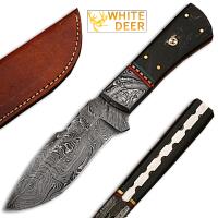 DM-2212 - White Deer Damascus Steel Custom Handmade Skinner  Knife Buffalo Handle