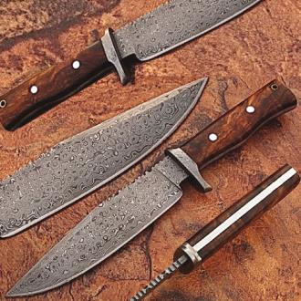 Custom Made Damascus Steel Hunting Knife with Rose Wood Handle