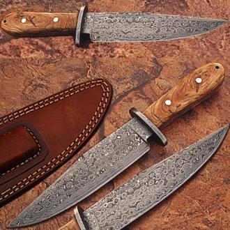 Custom Made Damascus Steel Hunting Knife with Olive Wood Handle 2