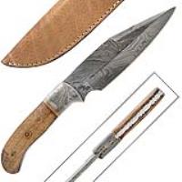 DM-702 - White Deer Custom Made Damascus Hunting Knife w/ Walnut-Wood Handle