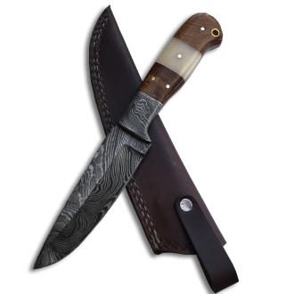 White Deer Custom Made Damascus Skinner Knife with Full Tang Bone Walnut Wood