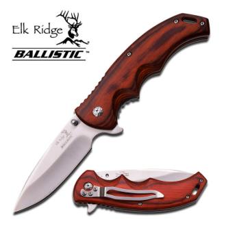 Elk Ridge Ballistic Spring Assisted Knife - Brown Pakkawood