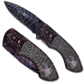 Spider Web Tactical Steel Handle Folding Knife Gray
