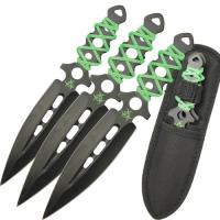 EW-3728 - Airborne Biohazard Zombie Throwing Knife Set Black W HiVis Green Trim