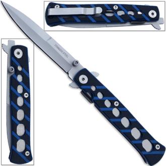 Slim Fox Stiletto Knife Blue Compact Folding Slickster G10 Handle