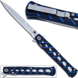 Full Size Slickster Stiletto Knife Slim Fox Blue Folding G10 Handle