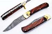FDM-2005 - Cocco Bolo Wood Handle Damascus  Lever Lock Auto Knife