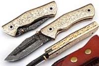 FFDM-2 - White Copper Executive Series Damascus Folding Knife Brass &amp; Copper File work