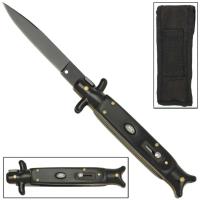 GBS18 - Italian Stiletto Switchblade Black Blade Knife