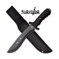 HK-1081E - Sawback Survivor Ultimate Extractor Bowie Survival Knife Black Glass Breaker