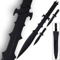 HK-625 - Ninja Sword &amp; Throwing Knives Set Night Ops Covert w Sheath