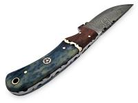 WDM-2379 - White Deer Blue Bunyan Damascus Steel Knife Bison Bone &amp; Hardwood Handle