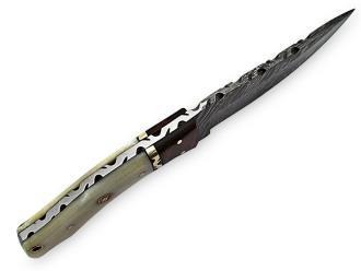 White Deer Executive Strait-Back Damascus Steel Knife Bison Bone Hardwood Handle