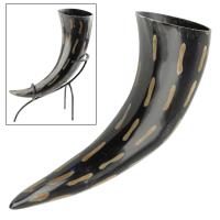 IN4212IS - Fire Burned Medieval Drinking Horn with Metal Stand