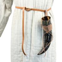 IN4212LHBR - Fire Burned Medieval Drinking Horn with Brown Leather Holder