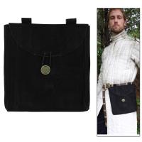 IN6708BK - Medieval Renaissance Leather Black Suede Pouch Large