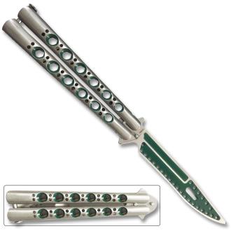 Non-Sharp Trainer Butterfly Knife Green and Silver Blade Ltd. Edition