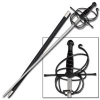 KS5918BK - Rapier Spiral Swept Hilt Renaissance Sword Black