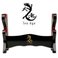 MA-2SD - Ten Ryu Deluxe Wood DOUBLE Sword Table Stand w/ Padded Red Velve