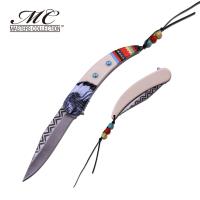 MC-A046IV - MC MASTERS COLLECTION American Indian Styled Ecru Spring Assisted Knife 3CR13 Steel