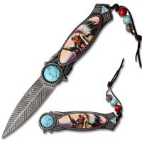 MC-A054BL - American Indian Styled Blue Spring Assisted Knife 3CR13 Steel Blue