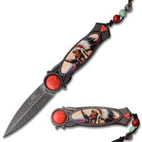 MC-A054RD - American Indian Styled Spring Assisted Knife 3CR13 Steel Red