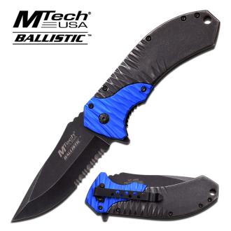 Mtech Ballistic Spring Assisted Stone Wash Knife Serrated Blue