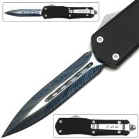 OT16-BL - Full Size Dagger Point OTF Knife Out The Front Assisted Open Tactical Glass Breaker