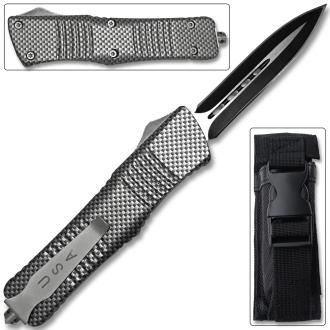 Spear Point OTF Knife Out The Front Assisted Open Tactical Glass Breaker Straight Edge Silver Handle