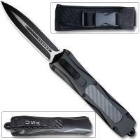 OTF-0627 - Spear Point OTF Knife Out The Front Tactical  Straight Edge Black Carbon Fiber Handle