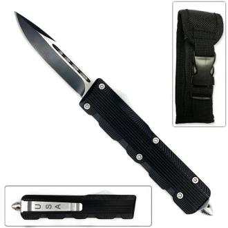 Spear Edge Black Flagship OTF Knife with Comfort Groove Handle Single Edge