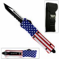 OTFM-60-T - American Flag Swift OTF Knife Tanto Blade Serrated Edge
