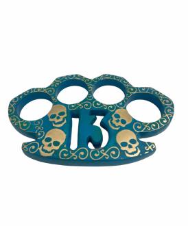 Heavy Duty Real Brass Knuckles Skeleton With 13 & Blue Patina
