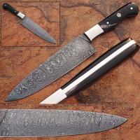 SDM-2154 - Handmade Damascus Steel Chef Knife Buffalo Horn Black Handle