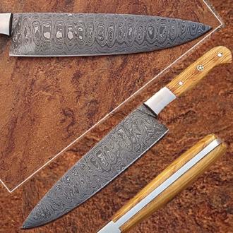 Custom Handmade Damascus Steel Chef Knife Olive Wood Handle