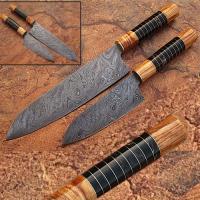 SDM-2192SET - 2 PCS SET Damascus Steel Chef Knife Olive Wood &amp; Buffalo Horn