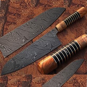 Custom Made Damascus Steel Chef Knife Olive Wood Buffalo Horn