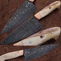 SDM-2231 - Custom Made Damascus Steel Chef Knife Camel Bone Handle Copper B