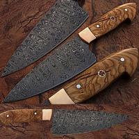 SDM-2233 - Damascus Steel Chef Knife Olive Wood Handle Copper Bolster