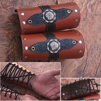 SLC-703 - Medieval Leather Bracers Armor Celtic Light Brown Genuine Pointed Top Fantasy Cuff