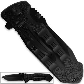 Into Harm's Way Tanto Spring Assist Rescue Knife Easy Open Tactical EDC Folding Black