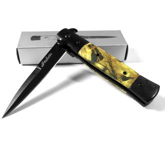 Stiletto Milano Godfather Kissing Crane Knives Legal Assisted Opening Knife Woodland Camo