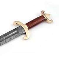 SSD2274 - Carolingian Revival Forged Damascus Sword Triangle Brass Pommel Leather Sheath Included